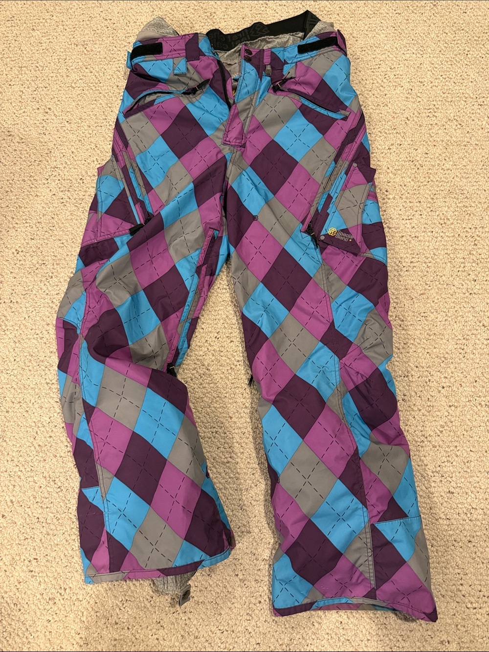 Special Blend Geometric Snow Pants Purple & Blue Small